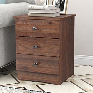 lot 21902 image: TaoHFE Bedroom Nightstand with 3 Drawers, Walnut (17 x 15 x 22) (Retails $97)