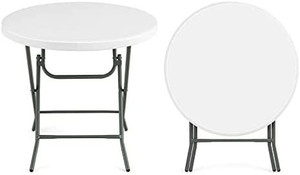 lot 21907 image: Round Folding Table, White (32) (See photos) (SOLD AS IS)