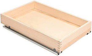 lot 22721 image: Mulush Slide Out Wood Kitchen Cabinet Drawer Organizer Tray, Unfinished Wood (14W x 21D) (Retails $42)