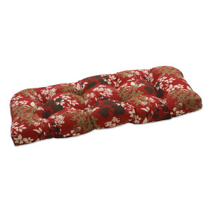 lot 22725 image: Montfleuri Sangria Wicker Loveseat Cushion, Red with Flowers (Retails $52)