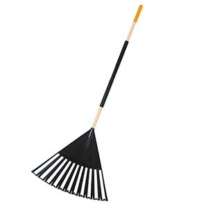 lot 22735 image: True Temper Clog Free Leaf Rake with HardwoodSteel Handle, Black (24) (Retails $30)