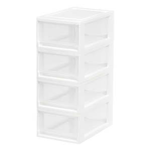 lot 22736 image: IRIS USA Small Desktop Stacking Drawer Unit, White (4 Pack)