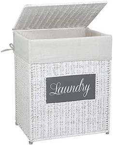lot 22740 image: Mxfurhawa Heavy Duty Laundry Storage Hamper with Handles, White (17 x 12 x 21) (Retails $46)
