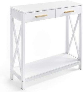 lot 22752 image: Prosumers Choice 2-Tier Compact Console Table, White (Retails $110)