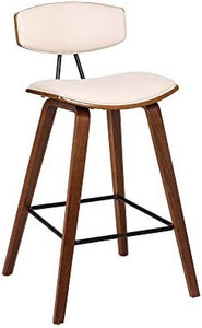 lot 22765 image: Armen Living Fox Faux Leather Counter Height Kitchen Barstool with Walnut Wood Frame, Cream (26)