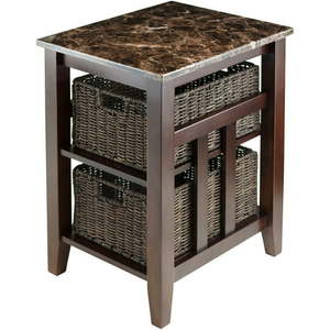 lot 22768 image: Winsome Wood Zoey Faux Marble Console Table with 3 Baskets, Walnut (Factory Sealed)
