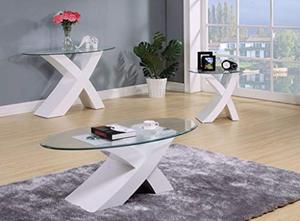 lot 23040 image: ACME Pervis White End Table with Glass Top