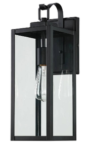 lot 23053 image: Outdoor Wall Lantern Sconce, Black with Clear Glass