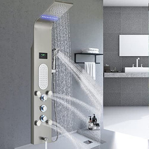 lot 23057 image: AlenArt LED Shower Panel Tower System, Brushed Nickel  (See Description)