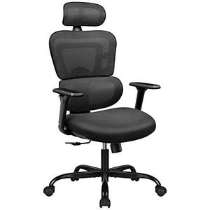 lot 23063 image: Furmax Ergonomic Executive Rolling Mesh Fabric High Back Office Chair with Adjustable Headrest, Armrests, and Curved Lumbar Support, Black