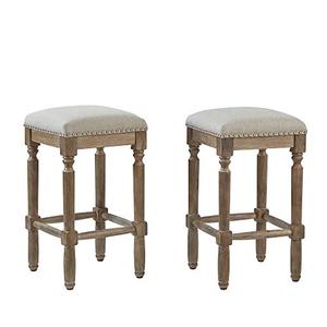 lot 23071 image: Ball & Cast Upholstered Counter Height Barstool, Weathered Oak Finish  (26 H)  (2 Pack)