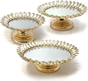 lot 23077 image: Allgala Crystal Gold Plated Cheese Dessert Cupcake Cake Stand  (3pcs) (Retails $165)