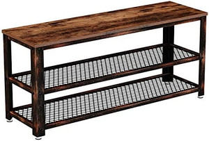 lot 23079 image: Rolanstar 3-Tier Shoe Rack Storage Entry Bench, Rustic Brown  (39.4)