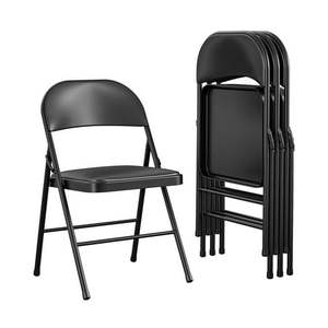 lot 23558 image: Vinyl Upholstered Folding Steel Frame Chair, Black (4 Pack)