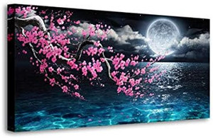 lot 23572 image: Modern Framed Wall Art Plum Blossom Moon Ocean Canvas Print   (24 x 48)