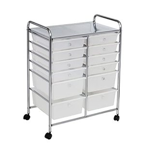lot 26340 image: Honey Can Do 12-Drawer Rolling Craft Storage Cart, Chrome and Clear