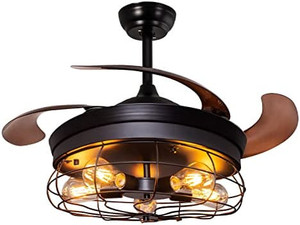 lot 26351 image: Ohniyou Retractable Blade Ceiling Fan with Light And Remote  (36)  (Retails $160)