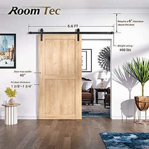 lot 26849 image: Roomtec Heavy Duty Sliding Barn Door Hardware Kit, Black (J-Hook)  (6.6)