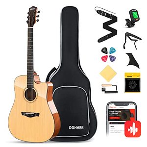 lot 26851 image: Donner Beginner Full Size Acoustic Guitar Bundle Kit