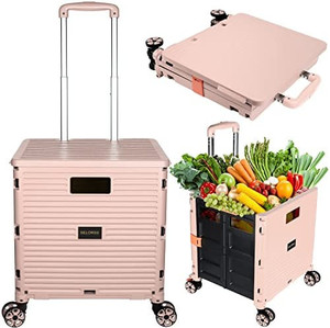 lot 27359 image: SELORSS Foldable Utility Cart Collapsible Crate Rolling Carts with Wheels, Black