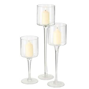 lot 27373 image: WHW Whole House Worlds Oversized Hamptons Long Stem Goblet Candle Holders, Clear Glass (Set of 3)