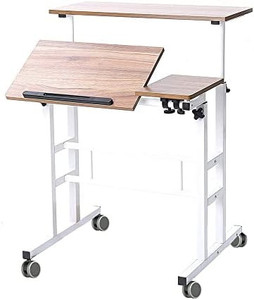 lot 27381 image: Rolling Standing Desk, Oak Color  (31.5)