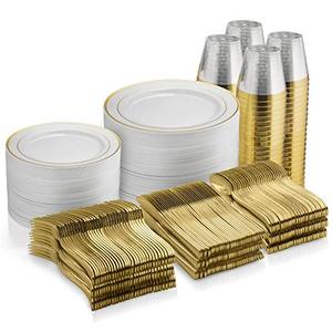lot 61625 image: Guest Disposable Gold Dinnerware Set, Gold (600pcs)