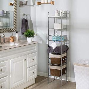 lot 61626 image: Honey-Can-Do 6 Tier Metal Tower Bathroom Shelf, Chrome  (12.6� L x 11� W x 59.8� H)