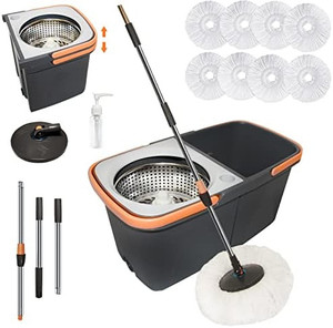 lot 61640 image: Feiquan 2 Tank System-Separable Spin Mop Bucket with Wringer Set, Stainless Steel