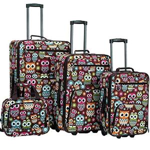 lot 62656 image: Rockland Jungle Soft Sided Upright Luggage Set, Owl  (4pcs)