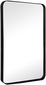 lot 63621 image: Wall Mounted Metal Framed Bathroom Vanity Mirror, Black Stainless Steel