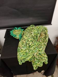 lot 8439 image: retro Green pillow and crocheted piece