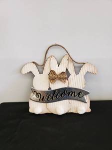 lot 8553 image: wood bunny welcome sign