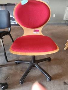 lot 39653 image: &nbspWooden Office Chair W a Red Cushioned Seat
