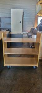 lot 39716 image: Double Sided Wooden 3-Tier Rolling Book Cart