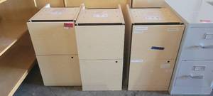 lot 39717 image: Lot of 3 Wooden Laminate Filing Cabinets