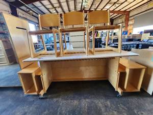 lot 39737 image: Childrens Wooden Computer Desk with 3 Chairs