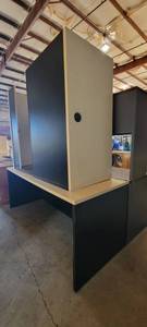 lot 39748 image: Black and Wood U-Shaped Desk W a Hutch