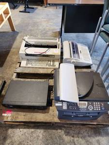 lot 39769 image: Lot of JVC Vhs Player, Brothers and IBM Typewriters, and a Brothers Printer 0