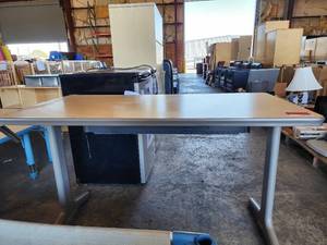 lot 39784 image: Metal Desk With Wooden Top