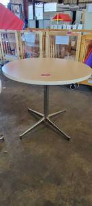 lot 39819 image: 3ft Blonde Round Table With Metal Base