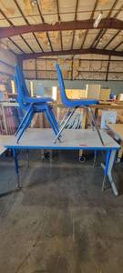 lot 39866 image: 4ft Gray Laminate Childrens Work Table W 3 Royal Blue Chairs