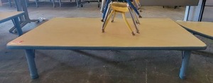 lot 39872 image: 5ft Blonde Wood Childrens Work Table W 4 Colorful Chairs