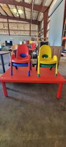 lot 39874 image: Red Childrens Activity Table W 4 Colorful Chairs