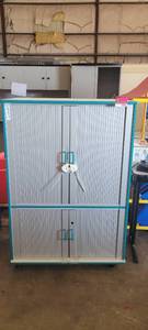 lot 39881 image: Gray and Teal 2-Compartment Mobile Computer Cabinet