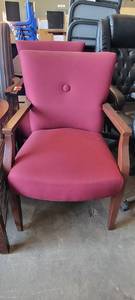 lot 39913 image: Wooden Armed Burgandy Chair