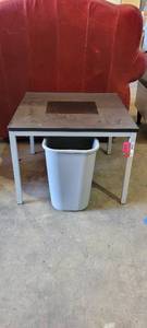 lot 39923 image: Gray and Black Side Table W a Small Trash Bin