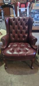 lot 39947 image: Leather Maroon Lounge Chair W Wooden Legs
