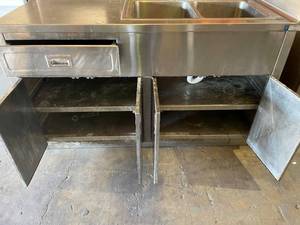lot 39996 image: Stainless Steel Sink with one drawer and shelves with doors