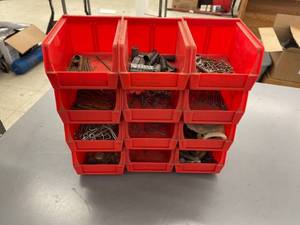 lot 9669 image: 12 red storage containers & contents